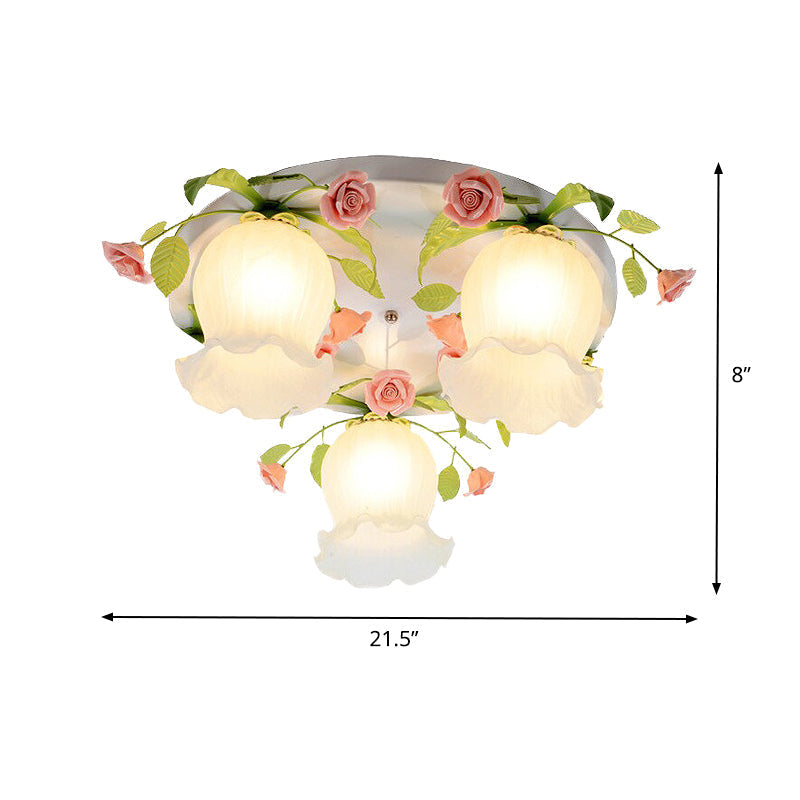 Scalloped Metal White Ceiling Light: 3/5 Lights Flush Mount Fixture For Living Room