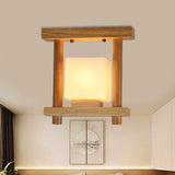 Frosted Glass Ceiling Flush Light - Contemporary Semi Flushmount Lamp For Staircase Wood Décor / B