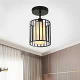 Black Metal Cage Ceiling Flush Mount Lamp With Conical/Cylindrical Shade - Simple Semi-Flushmount