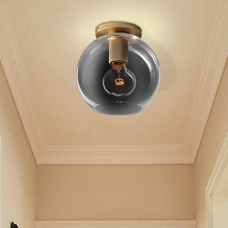 Modern Glass Flush Pendant Ceiling Light In Brass For Balcony - Globe Cone Cylinder Trumpet Shapes