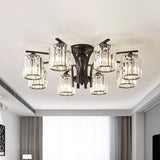 Crystal Shade Nordic Metal Semi Flush Mount Light (6/8/10 Lights) - Black Ceiling Fixture