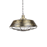 Wire Cage Pendant Light With Rustic Barn Shade - 1 Iron Fixture In Antique Brass/Rust 10-18 Width