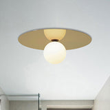 Contemporary 12 Flushmount Ceiling Lamp With Brass Finish Milk Glass Shade & 1 Bulb