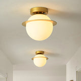 Nordic 1-Bulb Flush Mount Ceiling Light In Gold Finish With White Glass Globe