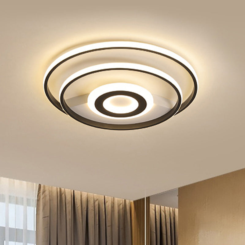 Black Ring Flush Mount Light Nordic Acrylic Led Ceiling Lighting For Bedroom (16/19.5/23.5 W) -
