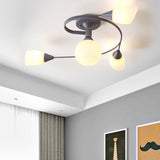 Curly Nordic Iron Semi Flush Mount Ceiling Light With Glass Shades In Grey/Pink/Yellow - 4/6-Head