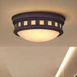 Rustic Metal Drum Flush Mount Ceiling Light With Opal Glass Bronze/Gold Outdoor Porch Lighting
