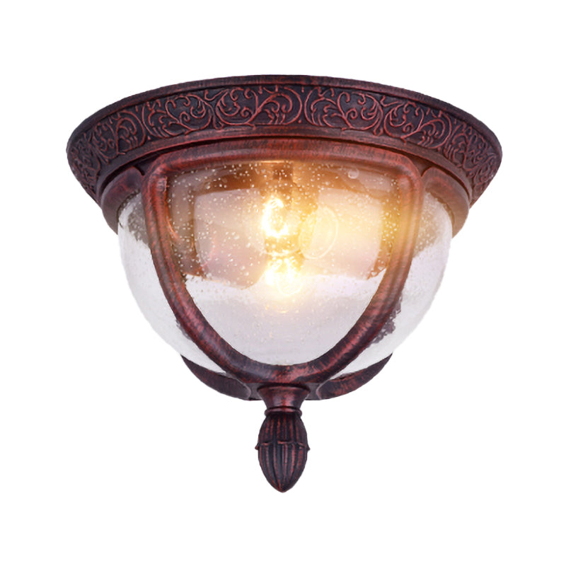 Vintage Copper Outdoor Flush Lighting With Seeded Glass And 2 Bulbs For Balcony