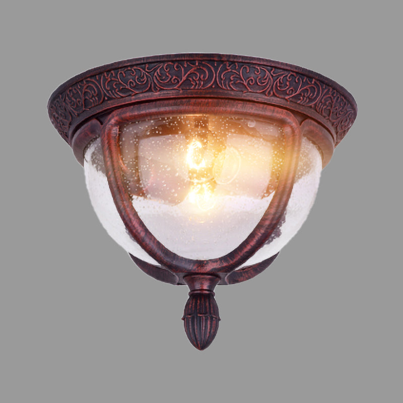 Vintage Copper Outdoor Flush Lighting With Seeded Glass And 2 Bulbs For Balcony