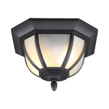 Opal Glass Industrial Flush Ceiling Light - Outdoor Black Mount With 2 Lights