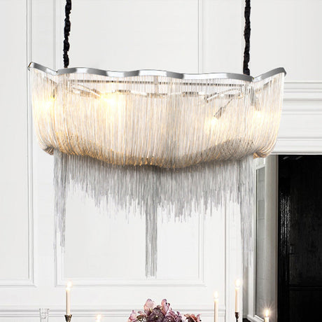 Modern Nordic Tassel Chandelier - Gold/Silver Metal 12-Light Hanging Fixture