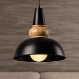 Modernist Style 1-Light Ceiling Pendant Lamp With Metal And Wood Bowl Shade In Black Living Room