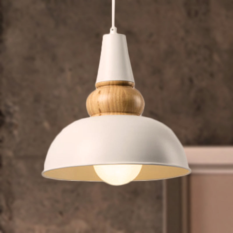 Modernist Style 1-Light Ceiling Pendant Lamp With Metal And Wood Bowl Shade In Black Living Room