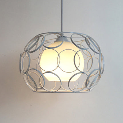 Vintage Black/White Metal Pendant Light With Opal Glass Globe Shade White