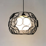 Vintage Black/White Metal Pendant Light With Opal Glass Globe Shade Black