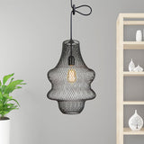 Industrial Black Mesh Cage Pendant Light - Modern Dining Room Hanging Lamp