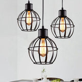 Retro-Style Black Pendant Lamp: 1-Light Global Cage Shade Metallic Ceiling Fixture For Restaurants