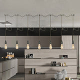 Bare Bulb Pendant Lighting- Industrial Black Metal Ceiling Light Fixture - Adjustable Cord