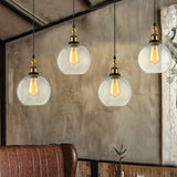 Industrial Antique Brass Orb Pendant Light Fixture With 3/4 Clear Glass Lights Perfect For Living