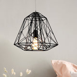 Retro Geometric Cage Ceiling Hanging Light With Metallic Shade In Black/White