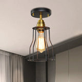 Industrial Style Wire Guard Ceiling Light - Metallic Semi Flush Brass/Antique Brass Hallway Lighting