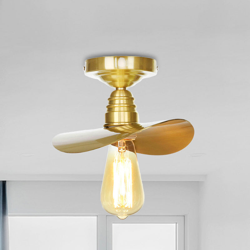 Vintage Waveforms/Scalloped Shade Semi Flush Ceiling Light - Brass Finish 8/9.5 W Metal Fixture