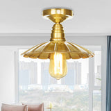Vintage Waveforms/Scalloped Shade Semi Flush Ceiling Light - Brass Finish 8/9.5 W Metal Fixture