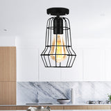 Farmhouse Style Semi Flush Mount Ceiling Light - Global/Barrel Iron With Wire Guard 1 Black Finish