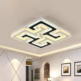 Modern Led Flush Mount Ceiling Light With Acrylic Maze Shade - Black Finish Warm/White/Second Gear