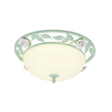 15/19 Korean Flower Metal Bowl Ceiling Light - 1 Head Flush Mount Fixture In Pink/Blue/Green