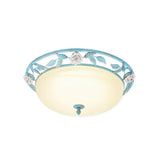 15/19 Korean Flower Metal Bowl Ceiling Light - 1 Head Flush Mount Fixture In Pink/Blue/Green