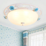 White Metal Flush Mount Ceiling Light For Living Room With Pastoral Dome Design And 1 Bulb
