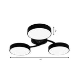 Nordic Style Ceiling Light With Black/White Drum Shade - 3/6/9 Heads Acrylic Semi Flush Mount For