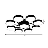Nordic Style Ceiling Light With Black/White Drum Shade - 3/6/9 Heads Acrylic Semi Flush Mount For
