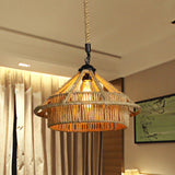 Vintage Beige Straw Hat Rope Pendant Light - Coffee Shop Hanging Lamp