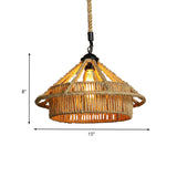 Vintage Beige Straw Hat Rope Pendant Light - Coffee Shop Hanging Lamp