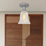 Industrial Flared Glass Semi Flush Mount Light With Clear Bulb In Black/Bronze/Copper
