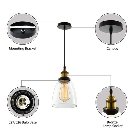 Industrial Cone Pendant Light In Bronze With Grey/Brown/Clear Glass - 1 5.5/7 Wide