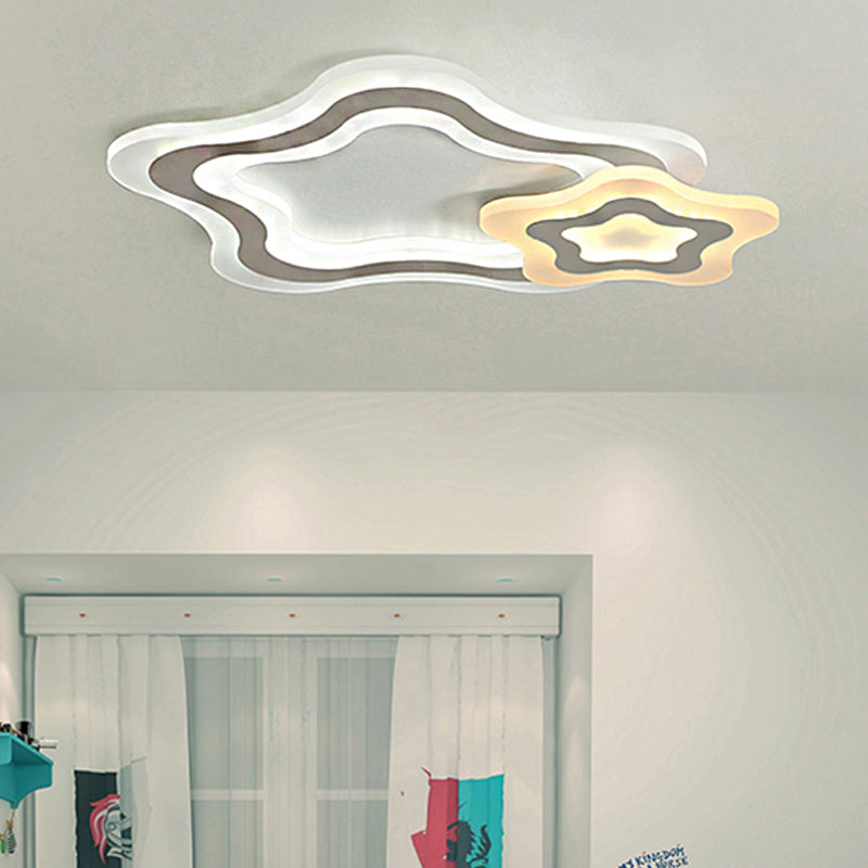 Contemporary Led Flush Ceiling Light: Slim Panel Lamp For Living Room In White Acrylic / A