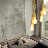 Vintage Beige Rope Cluster Pendant Lamp With Exposed Bulbs For Living Room Lighting