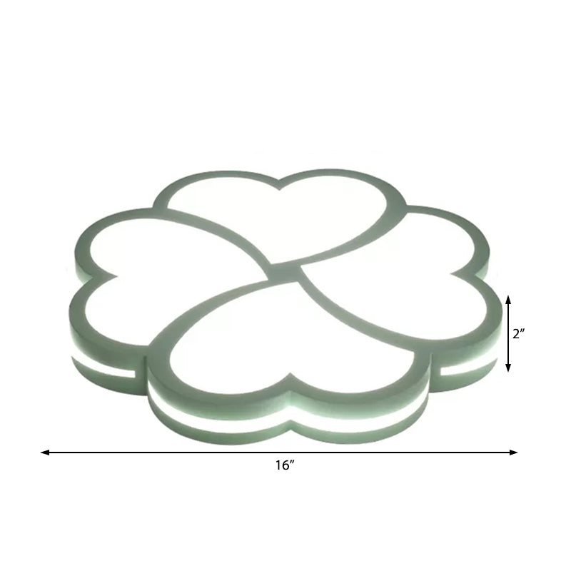 Nordic Heart Petal Acrylic Green Led Flush Mount Light For Foyer And Bedroom