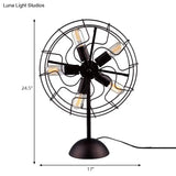 5-Bulb Farmhouse Style Table Lamp With Fan Design Cage Shade And Metallic Black Finish Perfect For