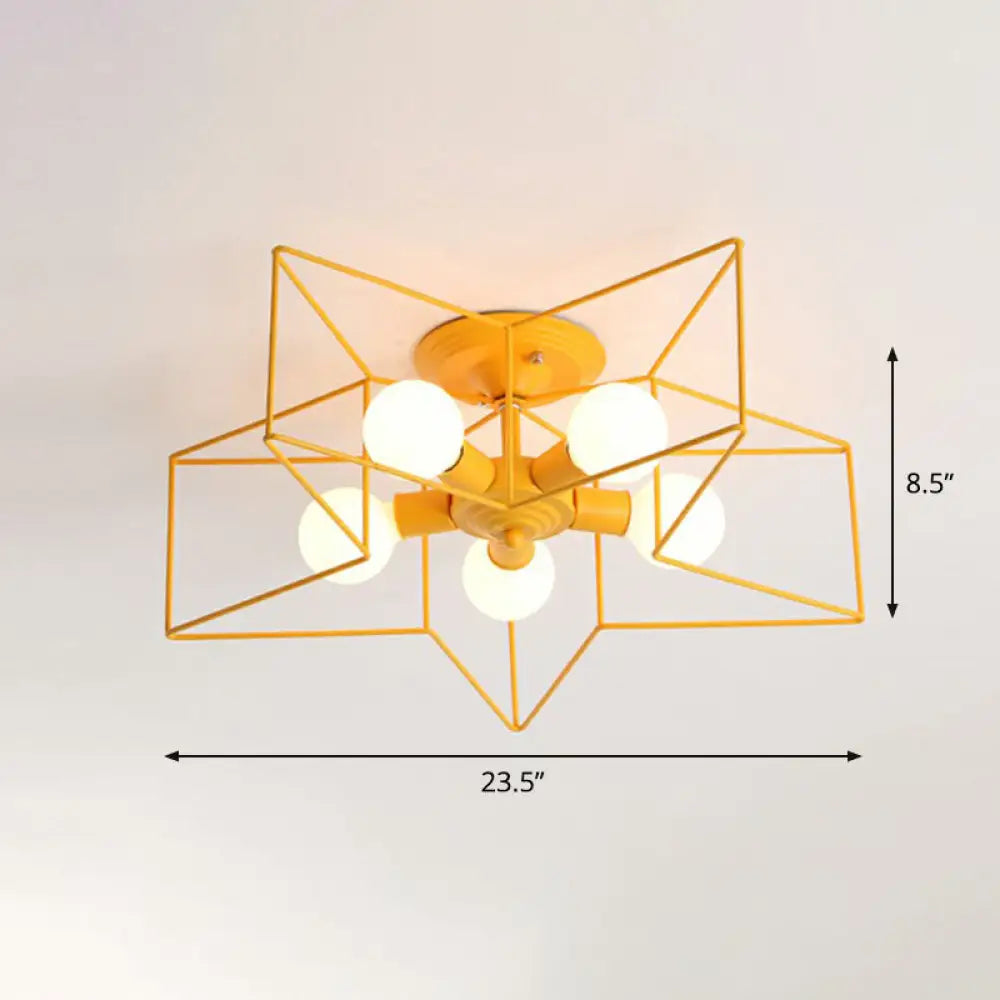 5 - Bulb Iron Star Semi Flush Mount Ceiling Light For Simple Living Room Decor Yellow