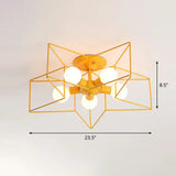 5 - Bulb Iron Star Semi Flush Mount Ceiling Light For Simple Living Room Decor Yellow