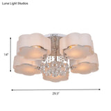 5 - Head Acrylic Ceiling Light - Chrome Plum Blossom Flushmount With Crystal Drop Elegant Bedroom