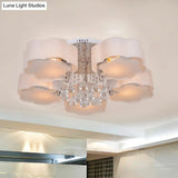 5 - Head Acrylic Ceiling Light - Chrome Plum Blossom Flushmount With Crystal Drop Elegant Bedroom
