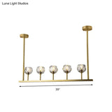 5-Head Linear Crystal Ball Pendant Light In Gold - Elegant Dining Room Ceiling Fixture