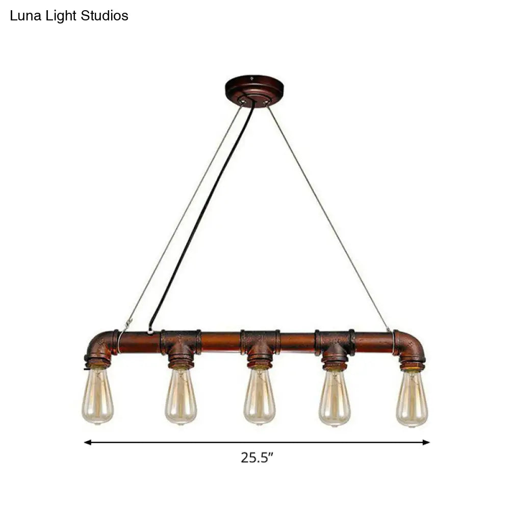 5-Head Steampunk Island Pendant Light With Straight Pipes And Rustic Charm