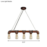 5-Head Steampunk Island Pendant Light With Straight Pipes And Rustic Charm