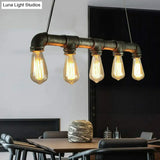 5-Head Steampunk Island Pendant Light With Straight Pipes And Rustic Charm
